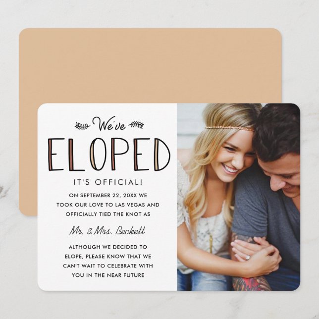 Hemos Eloped | Invitación matrimonial de Elopement (Anverso / Reverso)