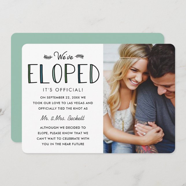 Hemos Eloped | Invitación matrimonial de Elopement (Anverso / Reverso)