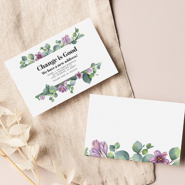 Hemos movido la dirección de la Invitación de movi (Botanical Purple and Green Eucalyptus Moving Announcement)