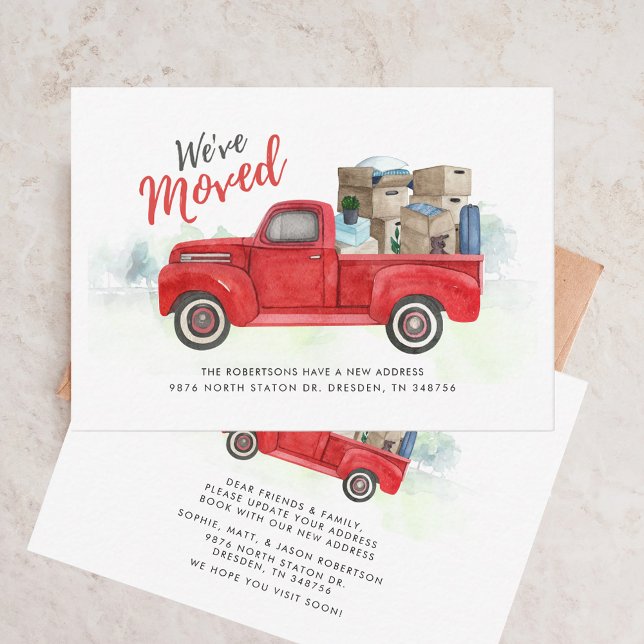 Hemos movido la dirección Invitación de movimiento (We've Moved Red Truck Moving Announcement Card)