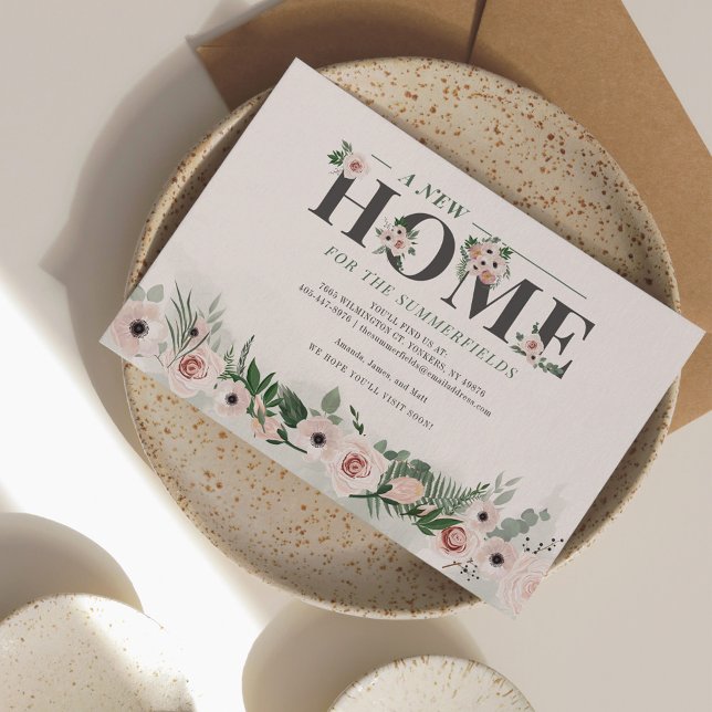 Hemos movido la Invitación botánica floral en movi (Floral Moving Announcement New Address Notification Card)