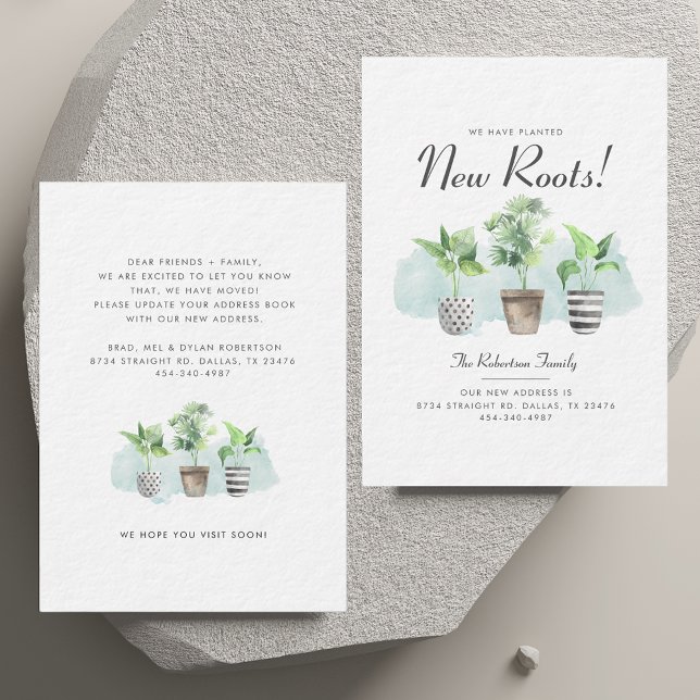 Hemos movido la Invitación de movimiento de la Mod (Watercolor Change of Address Potted Plants Moving Announcement)