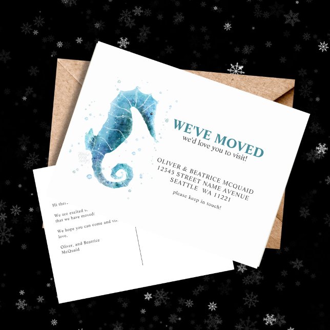Hemos movido la Invitación de mudanza de caballos  (Watercolor Sea Horse Moving Announcement Post Card)