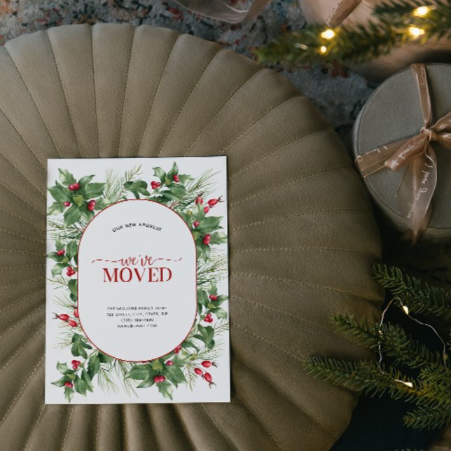 Hemos movido la Invitación moderna Holly Berry Mov (Sending your family and friends a festive 'We've Moved!' Christmas card!
)