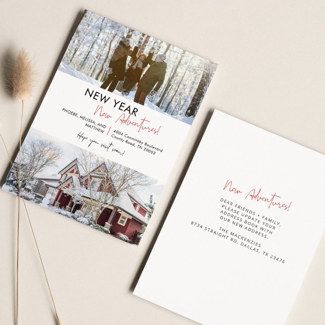 Hemos movido la Invitación móvil de vacaciones fot (New Year New Adventures Family Moving Announcement)