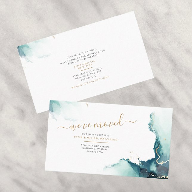 Hemos movido la nueva Invitación de movimiento de  (Emerald Marble Pattern Moving Announcement Business card)
