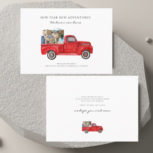 Hemos movido la tarjeta de desplazamiento del cami (We've Moved Address Change Red Truck Moving Card)