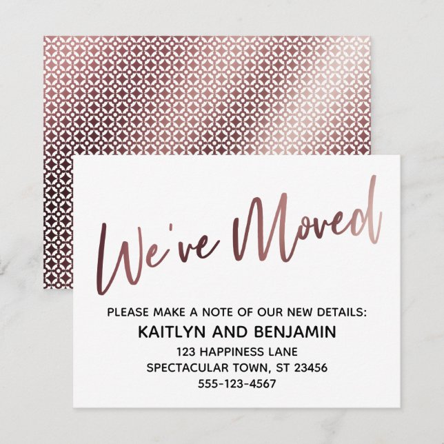 Hemos movido la tarjeta de patrón oro Rosa de escr (Anverso / Reverso)