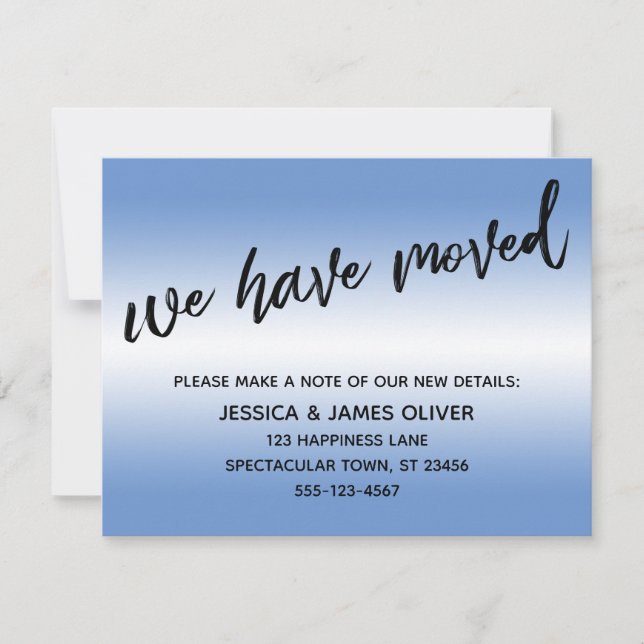 Hemos Mudado Tarjeta de Ombre Azul con Letra Moder (Anverso)