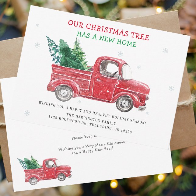Hemos trasladado a Navidades de vacaciones Invitac (Christmas Red Truck Festive Family Moving Announcement Change of Address Card)