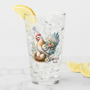 Hen floral con huevos y encanto de granja vintage