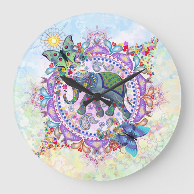 Henna Elephant reloj grande de la Tribal Sagrada (Anverso)