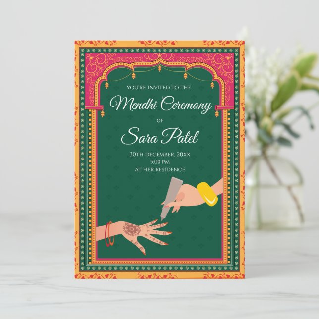 Henna invitaciones & Mehendi invita al Fiesta Mehn (Anverso de pie)
