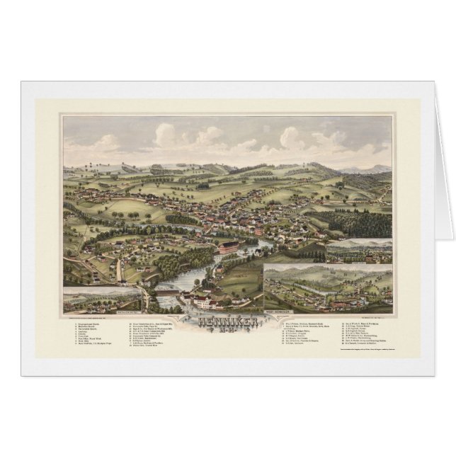 Henniker, mapa panorámico del NH - 1889 (Anverso (Horizontal))