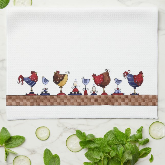 Hens in a Row - Toalla de cocina (Doblado)