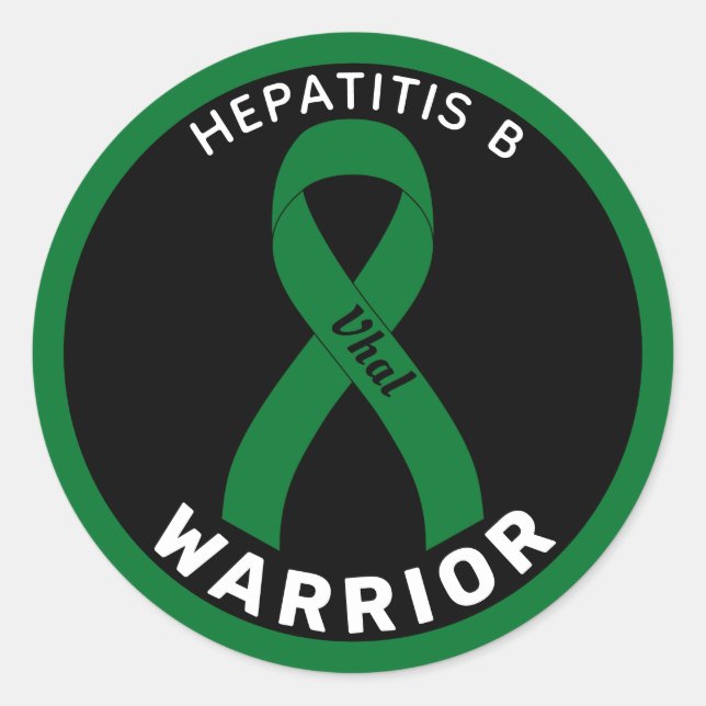 Hepatitis B Warrior Ribbon Black Round Pegatina (Anverso)