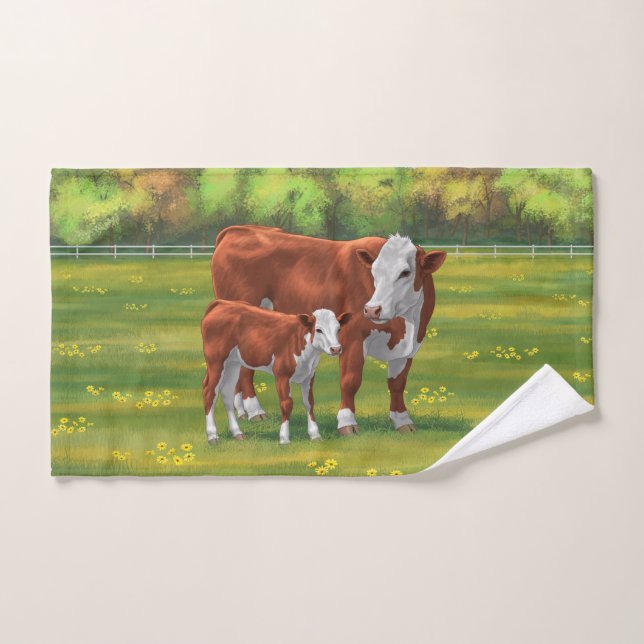 Hereford Vaca y ternera en la pastelería de verano (Toalla de mano)