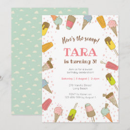 Heres la invitación del cumpleaños del helado de
