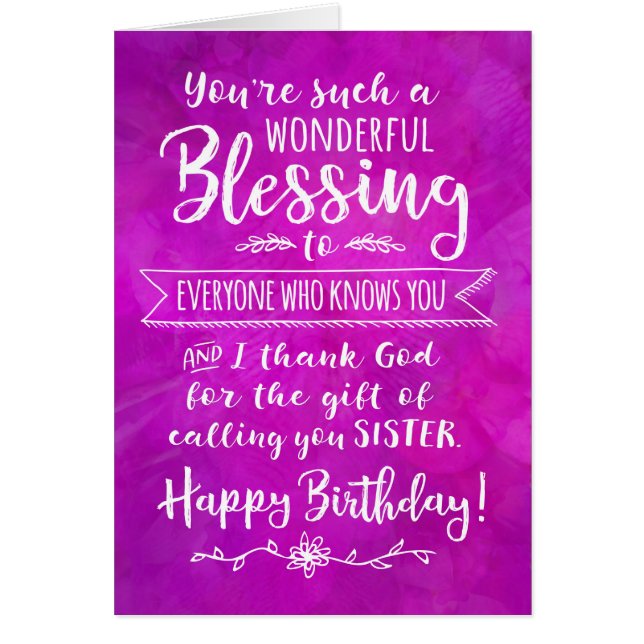 Hermana cumpleaños, eres una bendición maravillosa (Frente)