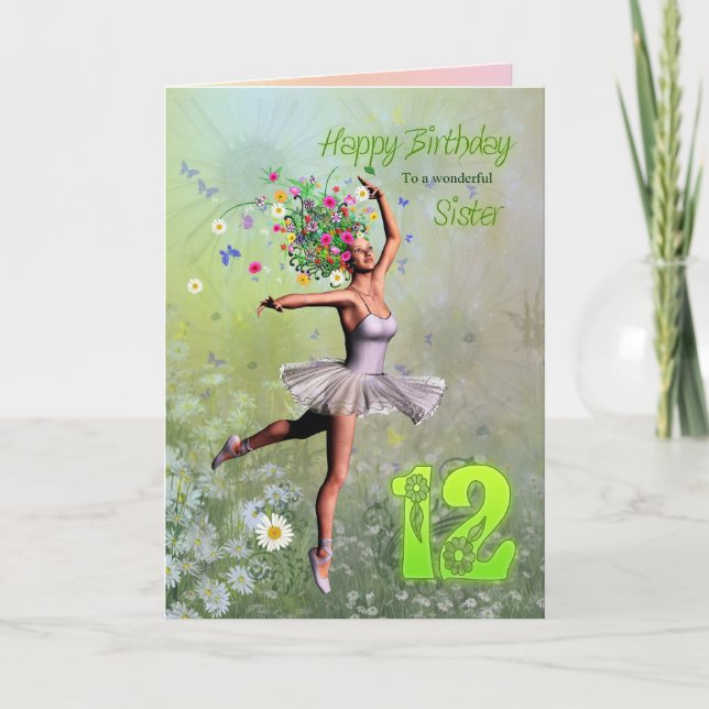 Hermana de 12 años, tarjeta de cumpleaños del hada (Anverso)