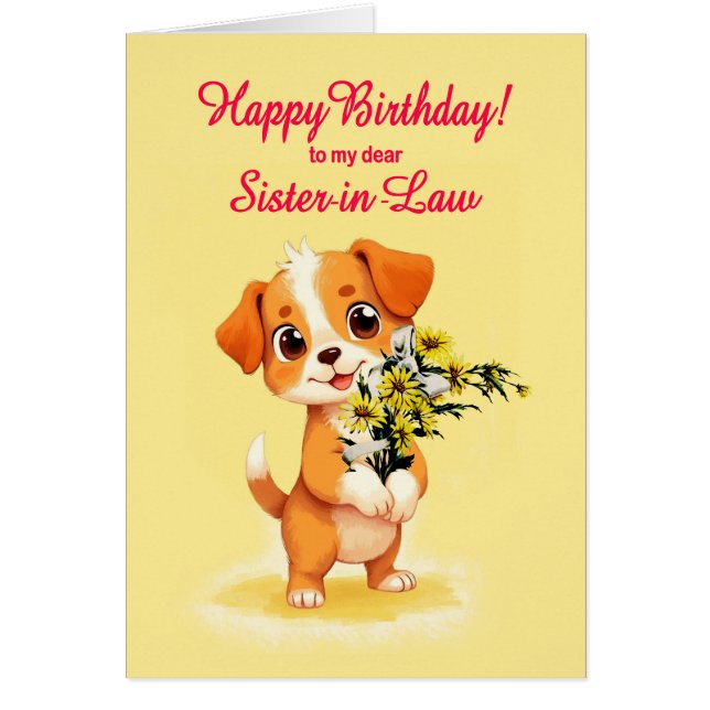 Hermana en Derecho Cachorros de cumpleaños y flore (Frente)