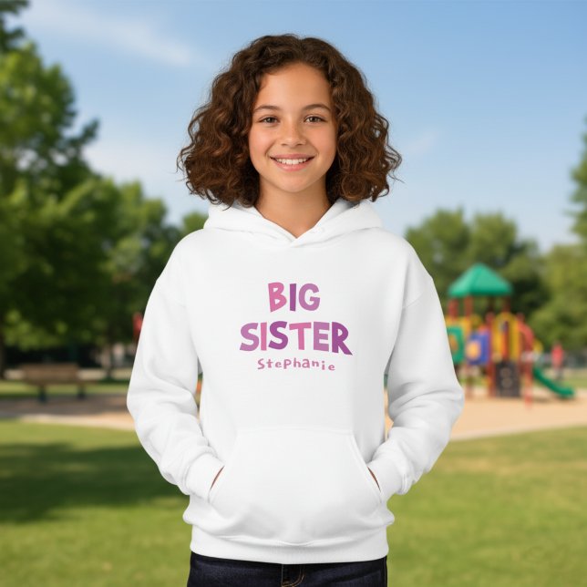 Hermana Mayor Personalizada (Personalized big sister hoodie with a custom name and girly colored typography.)