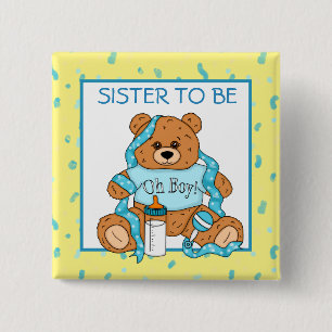 Hermana para ser Blue Teddy Bear botón Baby Shower