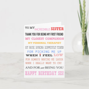 Hermana Tarjeta de cumpleaños Amor Mejor amigo