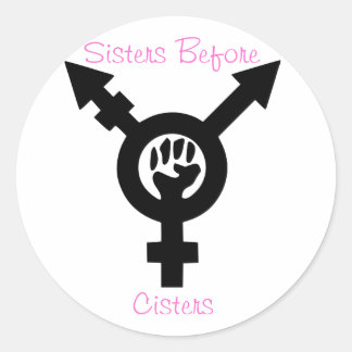 Hermanas ante Pegatina transfeminista cisternas