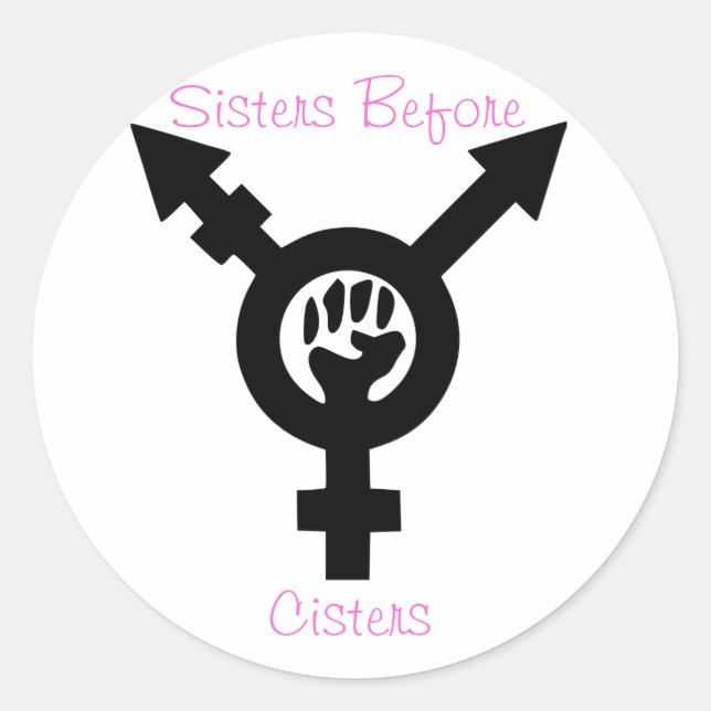 Hermanas ante Pegatina transfeminista cisternas (Anverso)