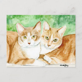 Hermanas de gato amarillas postal original de arte