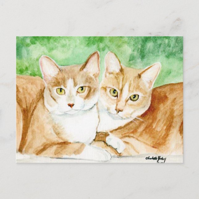 Hermanas de gato amarillas postal original de arte (Anverso)
