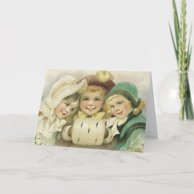 Hermanas de Navidad de época, niños victorianos (Anverso)