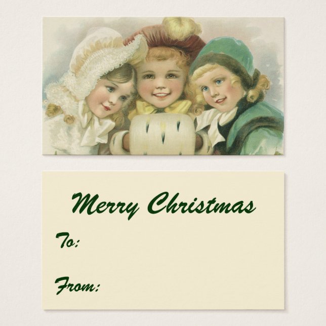 Hermanas de Navidad de época, niños victorianos (Anverso y reverso)