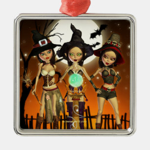 Hermanas tres adornos plateados de bruja