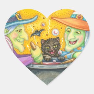 HERMANAS Y PEGATINAS GATO NEGRO Hoja de Corazón