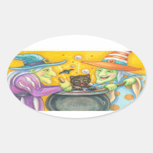 HERMANAS Y PEGATINAS GATO NEGROS Oval Sheet