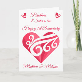 Hermano 1er Aniversario Boda Tarjeta de Corazón Ro