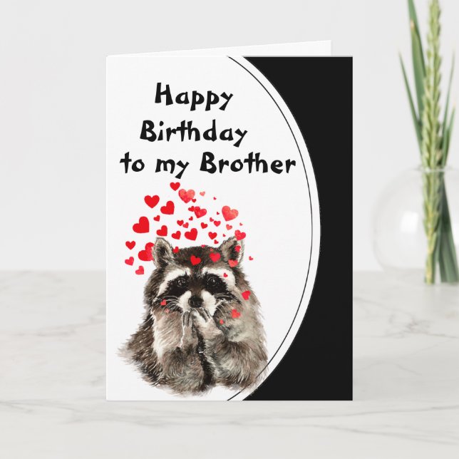 Hermano Nacimiento Abrazos y Besos Raccoon Tarjeta (Anverso)