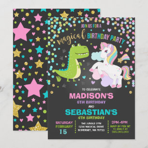 Hermanos De Invitación De Cumpleaños De Unicornio 