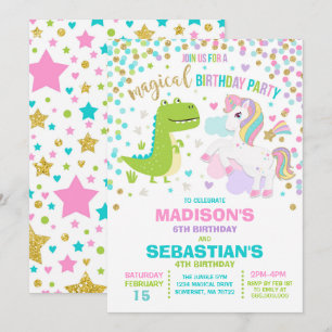 Hermanos De Invitación De Cumpleaños De Unicornio 