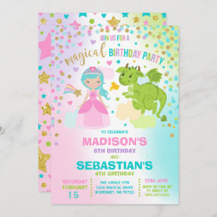 Hermanos Princesa Y Dragón Invitación al Cumpleaño
