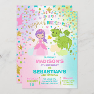 Hermanos Princesa Y Dragón Invitación al Cumpleaño