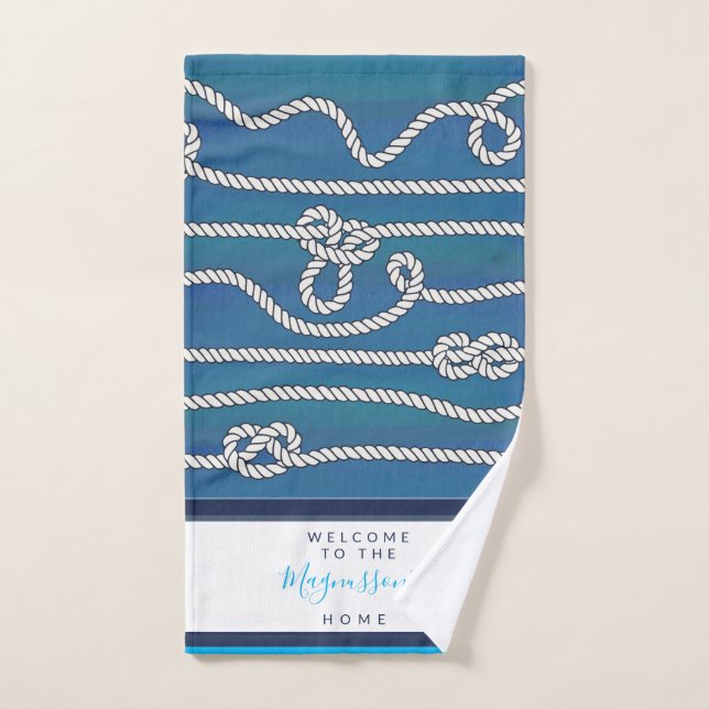 Hermosa acuarela azul nudos blancos personalizado (Toalla de mano)