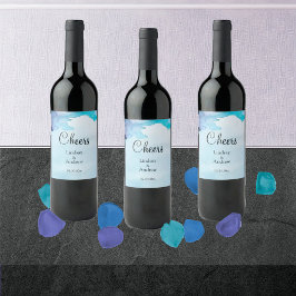 Hermosa acuarela azul y cian etiqueta de vino