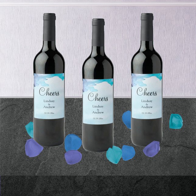 Hermosa acuarela azul y cian etiqueta de vino (Subido por el creador)