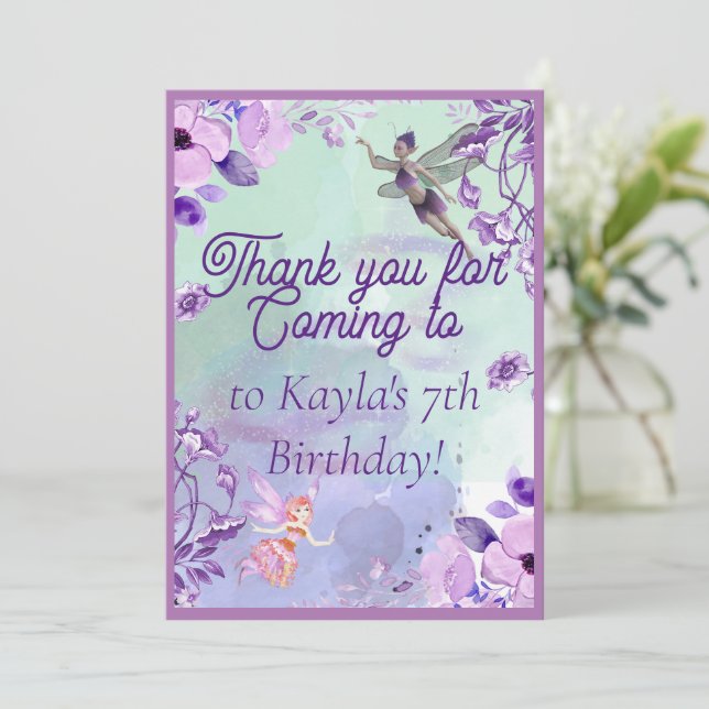 Hermosa acuarela color púrpura tarjeta de agradeci (Anverso de pie)