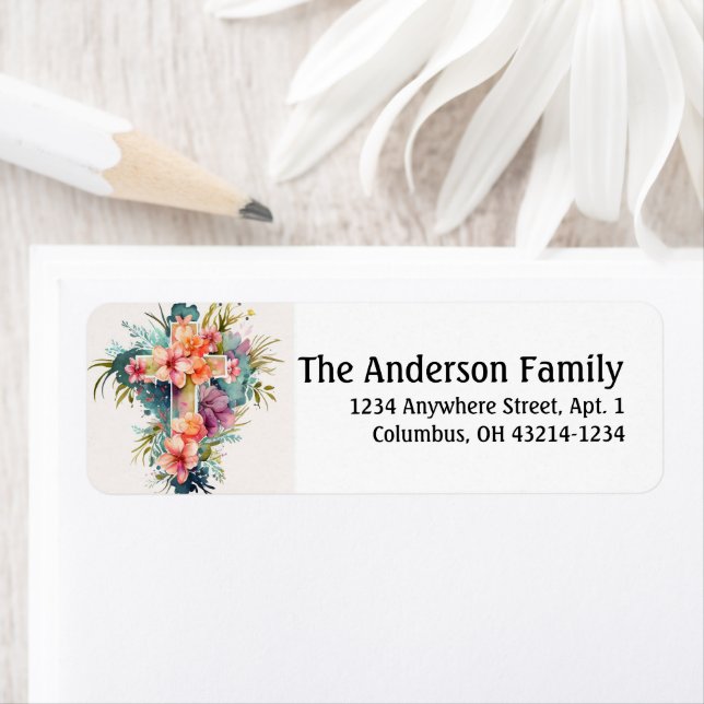 Hermosa acuarela Cruz Cristiana Etiqueta de Pascua (In situ)