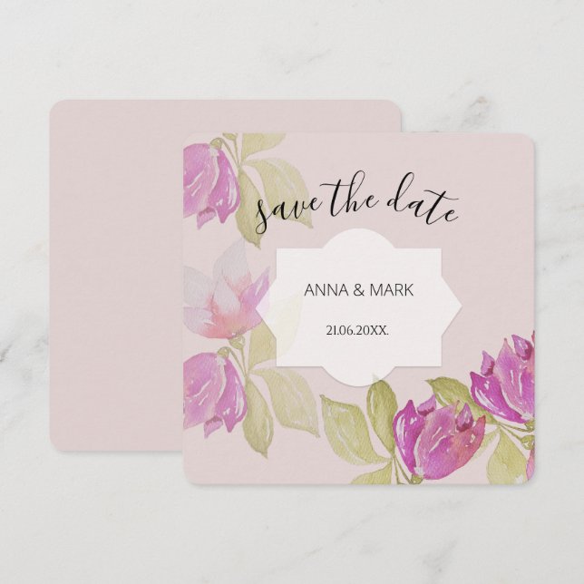 Hermosa acuarela de flores rosas pintadas a mano (Anverso / Reverso)