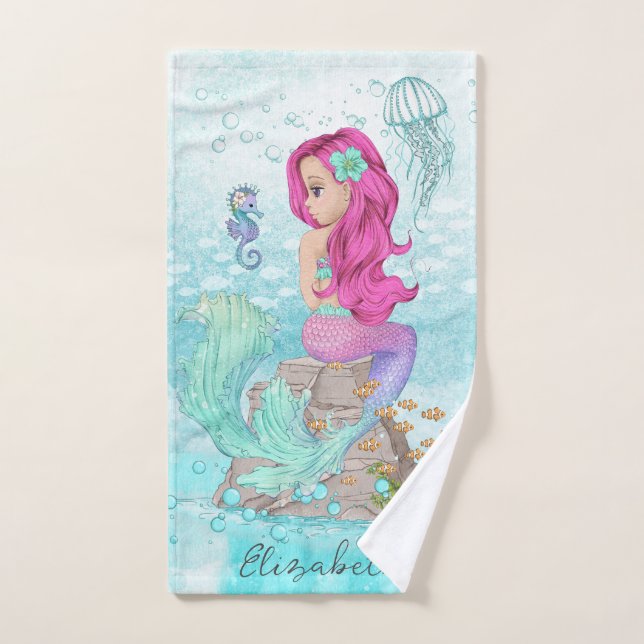Hermosa acuarela de Sirenas Pequeñas (Toalla de mano)